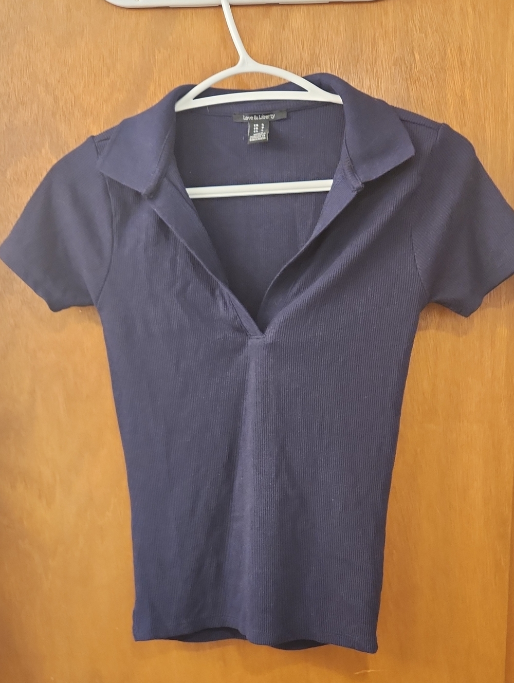 Lauren Ralph Lauren Navy Ribbed Polo V-Neck Tee